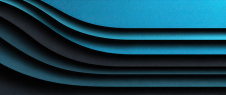 An abstract composition features layered curved lines in a gradient of blue and gray. The image showcases a smooth, seamless texture with strong lines, and a minimalist style. Suitable for various design applications, it is adaptable for advertising, web design, or editorial content.の素材