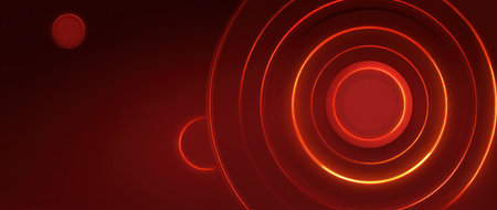 This image features a composition of overlapping red circles with inner glowing effects against a dark red background. The graphic presents a modern, abstract style with gradients and highlights that suggest depth. Ideal for various commercial applications, it could be used in design or editorial projects.の素材