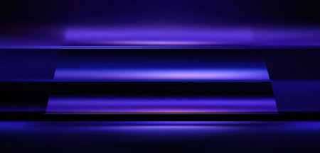 Abstract composition with horizontal lines and geometric shapes in shades of purple and blackの素材