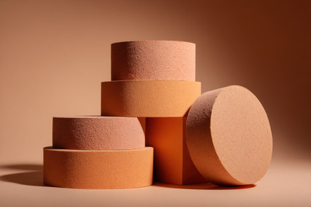 Still life of cosmetic applicators in varying geometric shapes, arranged artfullyの素材