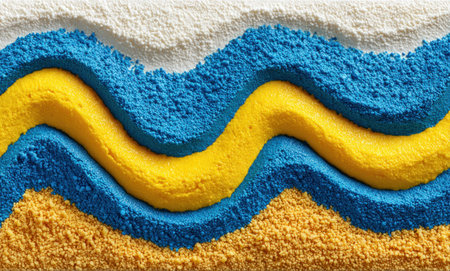 Abstract image with wavy layers of colored textured powderの素材