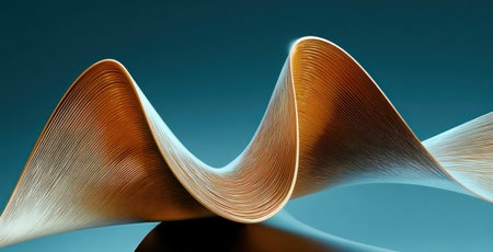 Abstract flowing curves of light and shadow against a teal backgroundの素材