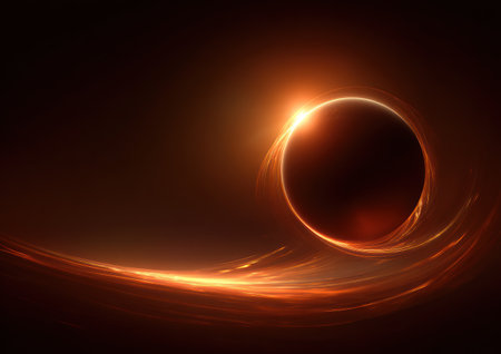 Abstract depiction of a celestial sphere surrounded by fiery, dynamic energyの素材