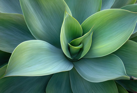 Close-up of a vibrant green succulent plant with overlapping, smooth leaves and a spiral centerの素材