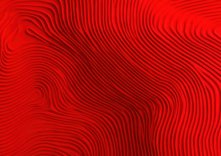 Abstract red illustration featuring layered, curved lines creating a topographical effectの素材