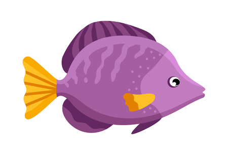 Coral reef tropical fish vector illustration. Vector sea fish isolated on white background. Funny cartoon aquarium fish iconのイラスト素材