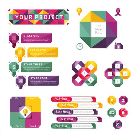 Abstract infographics element set isolated vector illustration. Abstract geometric template, workflow layout, business steps or processes. Business infographics element for presentation diagram graphのイラスト素材