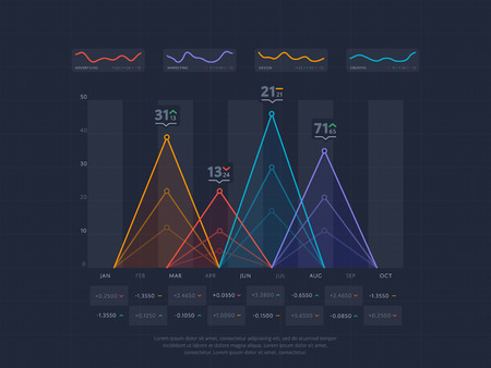 Business infographics vector illustration. Online analytical information, business process index, financial balance. Infographics diagram, data visualization, marketing graph, business statistics.のイラスト素材