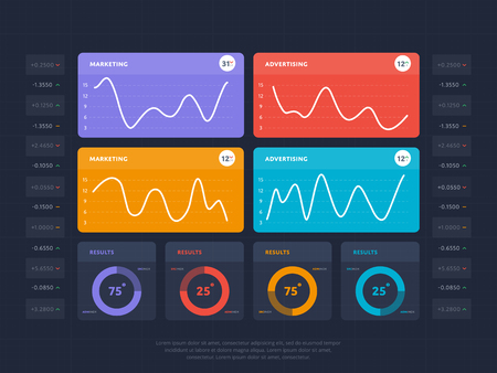 Business infographics vector illustration. Online analytical information, business process index, financial balance. Infographics diagram, data visualization, marketing graph, business statistics.のイラスト素材