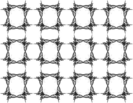 Butterfly black and white seamless pattern vector illustration. Monochrome geometric modern pattern with butterfly isolated on white background. Contemporary graphic wallpaper designのイラスト素材