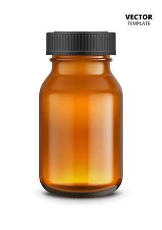 Medical bottle isolated on white background. Glass bottle vector mockup for design presentation ads.のイラスト素材