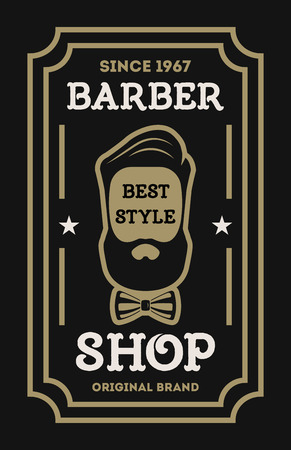 Barber shop vintage isolated label vector illustration. Hairdresser and gentleman symbols. Beard club logo. Best style for man concept. Mans shop retro brand. Shave me sign. Barber shop logo templateのイラスト素材