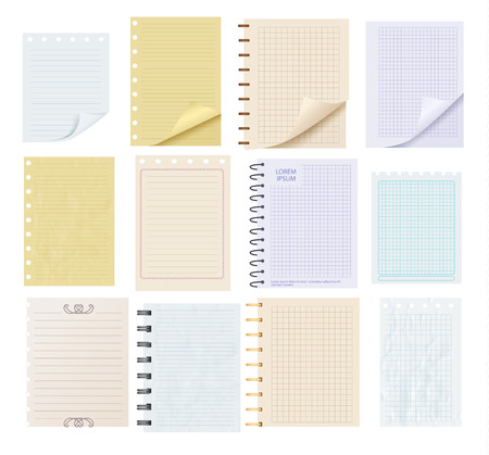 Pieces of colorful blank note paper set isolated on white background vector illustration.のイラスト素材