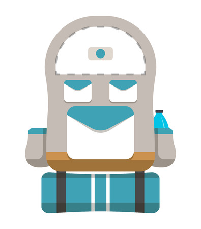 Tourist travel backpack icon vector illustration isolated on white background. Grey and blue travel back pack in flat design. Camp and hike bag and knapsack.のイラスト素材