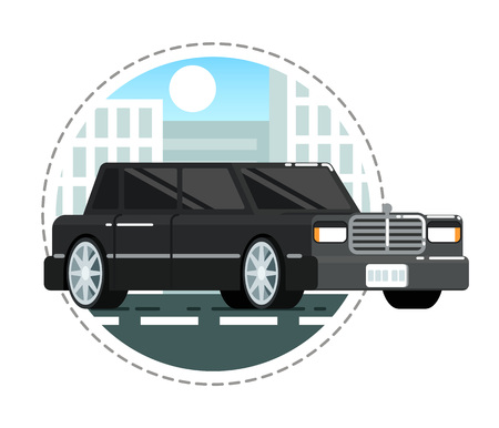 Black luxury limo car icon isolated on white background vector illustration. Modern automobile, people transportation, auto vehicle in flat style.のイラスト素材