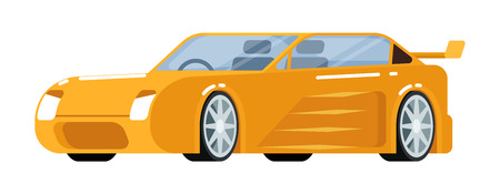 Yellow sport car icon isolated on white background vector illustration. Modern automobile, people transportation, auto vehicle in flat style.のイラスト素材