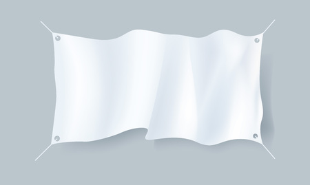 Wavy promotion banner isolated on grey background vector illustration. Blank white 3d model template for advertising message.のイラスト素材