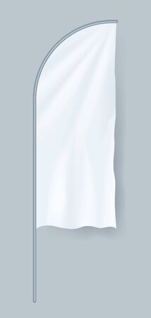 Outdoor feather flag isolated on grey background vector illustration. Blank white 3d model template for advertising message.のイラスト素材