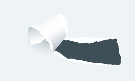 White torn paper isolated vector illustration. Holes in paper with torn sides over gray background with space for text. Opening showing space templateのイラスト素材