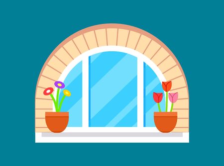 Residential window with flower on windowsillのイラスト素材
