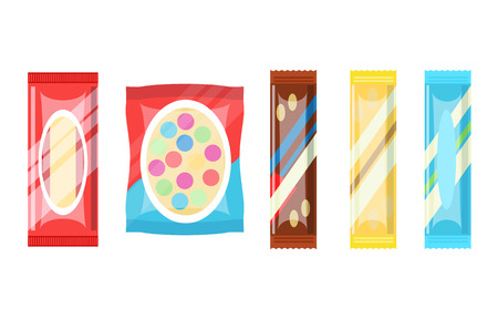 Packaged chocolate bar and candy set vector iconのイラスト素材