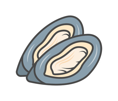 Open oyster icon isolated vector illustration. Japanese delicious seafood, traditional asian culinary, diet healthy food pictogram.のイラスト素材