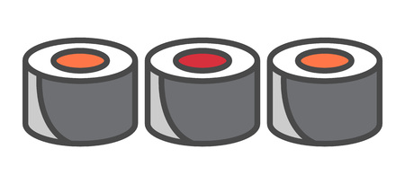 Traditional sushi roll icon isolated vector illustration. Japanese delicious seafood, asian culinary, diet healthy food pictogram.のイラスト素材