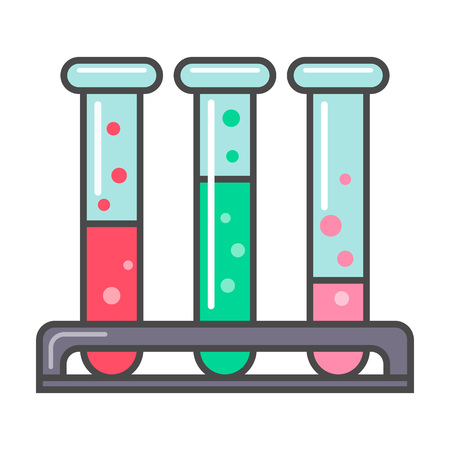 Test tube linear icon isolated on white background vector illustration. Medical pharmacy symbol, healthcare and treatment colorful pictogram.のイラスト素材