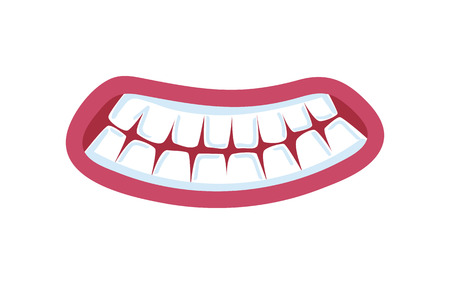 Fright comic mouth with teeth isolated vector illustration. Funny emoji emoticon expression cartoon icon on white.のイラスト素材