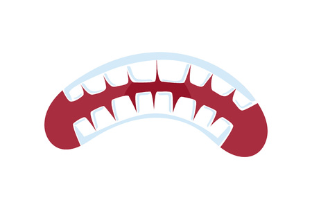 Fury comic mouth with teeth isolated vector illustration. Funny emoji emoticon expression cartoon icon on white.のイラスト素材
