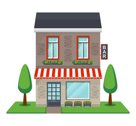 Bar facade isolated on white background vector illustration. Commercial building, city architecture element in flat design.のイラスト素材