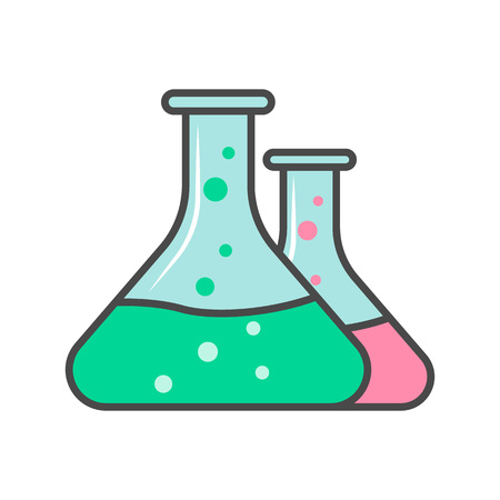 Laboratory glassware linear icon isolated on white background vector illustration. Medical pharmacy symbol, healthcare and treatment colorful pictogram.のイラスト素材