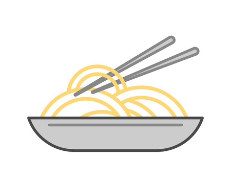 Noodles wok vector illustration isolated on white background. Cafe or restaurant fast food, asian snack, eating menu pictogram.のイラスト素材