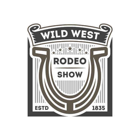 Wild west rodeo show isolated label. American authentic cowboy event symbol, horseshoe sign vector illustration.のイラスト素材