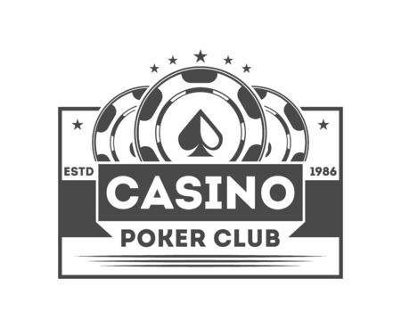 Poker club vintage isolated label. Casino badge, poker chip symbol. Games of chance or fortune gambling emblem vector illustration.のイラスト素材