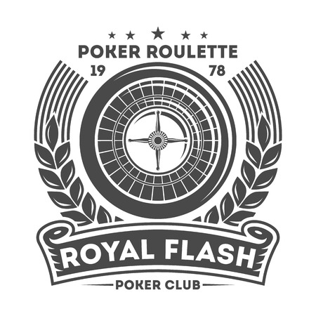Royal flash vintage isolated label. Casino roulette badge, poker club symbol. Games of chance or fortune gambling emblem vector illustration.のイラスト素材