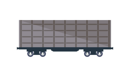 Commercial railway cargo wagon icon. Side view freight container, cargo train on railroad isolated on white background vector illustration.のイラスト素材