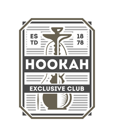 Hookah exclusive club vintage isolated label. Smoke club badge, hookah lounge symbol vector illustration in monochrome styleのイラスト素材