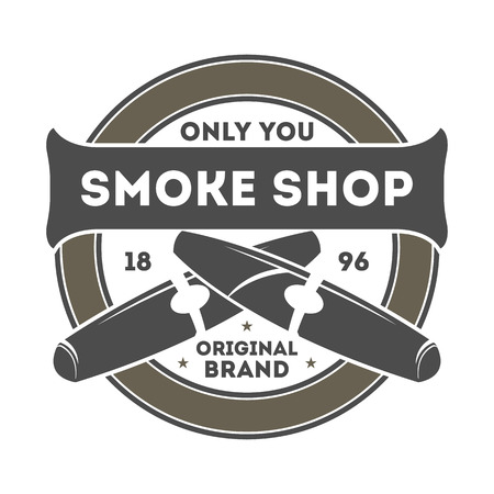 Smoke shop vintage isolated label with cigar. Gentleman club badge, tobacco retail symbol vector illustration in monochrome styleのイラスト素材