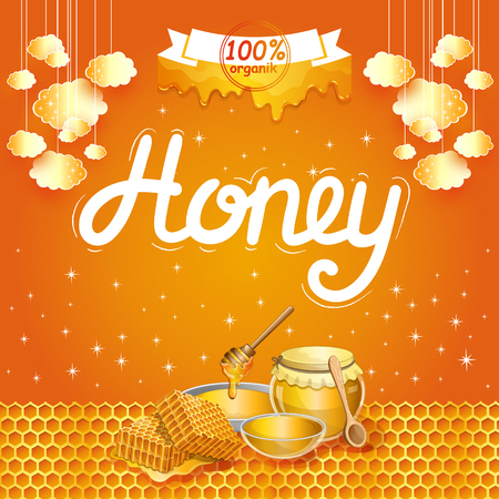 Natural honey advertising in cartoon styleのイラスト素材