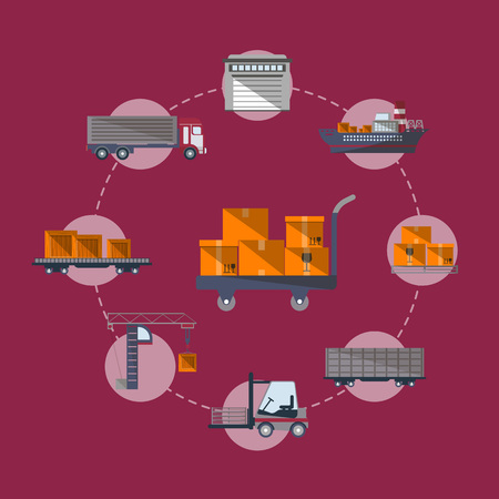 Worldwide commercial cargo shipping service. Commercial vehicleのイラスト素材