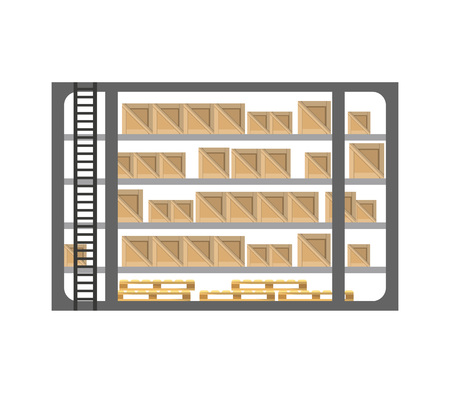 Warehouse stand with delivery boxes icon in flat design for Shipping service, logistics company vector illustration isolated on white background.のイラスト素材
