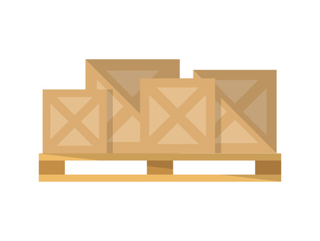 Delivery boxes on pallet vector icon in flat design for Global or local shipping service, logistic company vector illustration isolated on white background.のイラスト素材