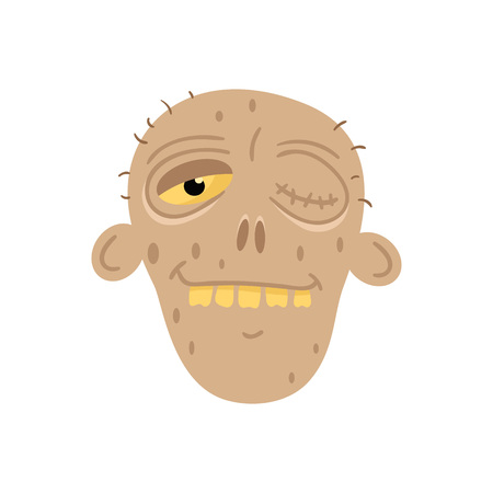 Cute dead man head icon in cartoon style. Halloween undead sign, horror monster avatar, zombie character vector illustrationのイラスト素材
