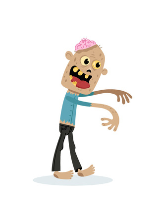Walking dead character in cartoon style. Halloween zombie horror fantasy element, undead monster personage, zombie apocalypse vector illustration.のイラスト素材