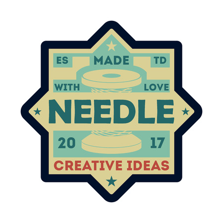 Needle atelier vintage isolated label. Custom clothing shop badge, fashion dress logo, tailoring symbol vector illustrationのイラスト素材