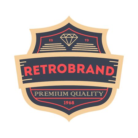 Premium quality retrobrand isolated label. Business branding design, company retro symbol, product identity vector illustration.のイラスト素材
