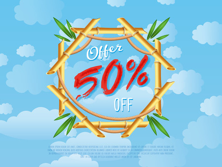 Discount 50% off sale poster in cartoon style.のイラスト素材