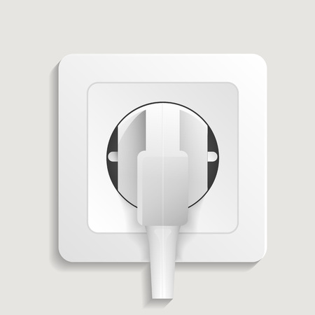 Realistic electric outlet with plug icon. Electrictric equipment for house interior wall installation isolated vector illustration.のイラスト素材
