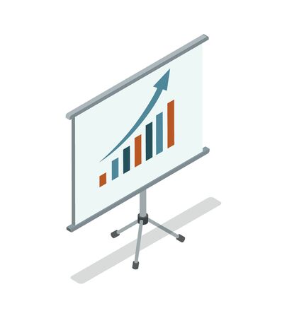 Whiteboard with diagram isometric 3D icon. Board at presentation with infographics show financial or analytical information vector illustration.のイラスト素材